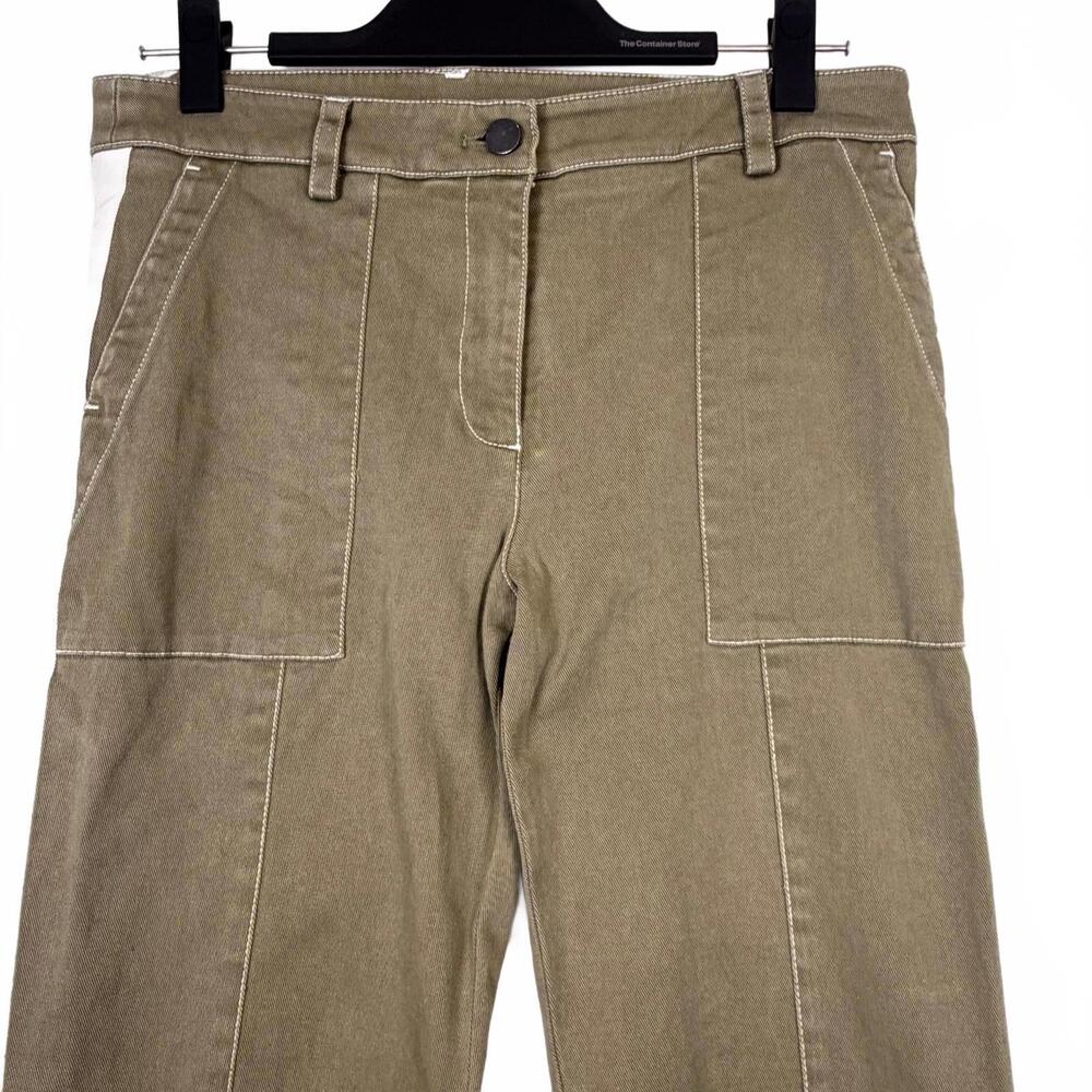TWP Isa Dark Olive Side Stripe Cargo Pants Military Green Wide Leg Trousers Sz 6 - Picture 3 of 7